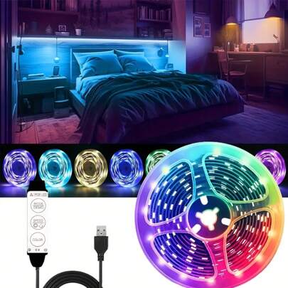 FRST 5V USB Powered RGB Leds Strip Light 3-Key Button Control (No Remote Control) For Home Decoration, TV Backlight,Party Atmosphere Lights, Enrich Your Home Environment And Life