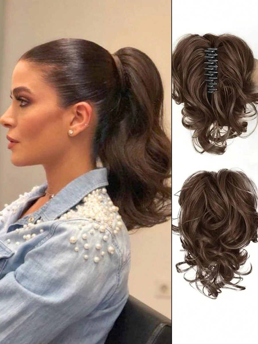 Chocolate Brown10 Inch Claw Ponytail Short Curly Wavy Ponytail Extensions Synthetic Clip In Hair Extensions Elegant For Daily Use Hair Accessories