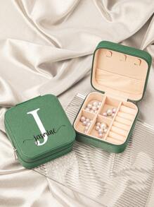 1PC Custom Print: Personalized Name Square Storage Box - Portable PU Jewelry Organizer For Necklaces, Earrings, Rings - Multi-Compartment Travel Storage Case - Ideal Gift For Sisters, Aunts, Mothers, Grandmothers, Girlfriends, Mentees, Etc. - Perfect For Holidays, Weddings, Birthdays, Valentine's Day, Mother's Day, Graduations