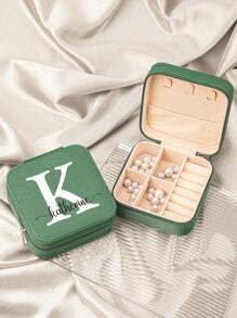 1PC Custom Print: Personalized Name Square Storage Box - Portable PU Jewelry Organizer For Necklaces, Earrings, Rings - Multi-Compartment Travel Storage Case - Ideal Gift For Sisters, Aunts, Mothers, Grandmothers, Girlfriends, Mentees, Etc. - Perfect For Holidays, Weddings, Birthdays, Valentine's Day, Mother's Day, Graduations
