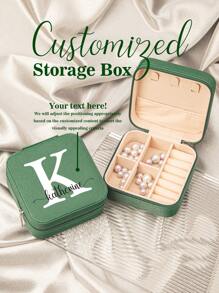 1PC Custom Print: Personalized Name Square Storage Box - Portable PU Jewelry Organizer For Necklaces, Earrings, Rings - Multi-Compartment Travel Storage Case - Ideal Gift For Sisters, Aunts, Mothers, Grandmothers, Girlfriends, Mentees, Etc. - Perfect For Holidays, Weddings, Birthdays, Valentine's Day, Mother's Day, Graduations