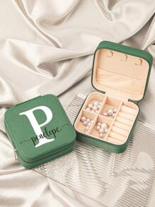 1PC Custom Print: Personalized Name Square Storage Box - Portable PU Jewelry Organizer For Necklaces, Earrings, Rings - Multi-Compartment Travel Storage Case - Ideal Gift For Sisters, Aunts, Mothers, Grandmothers, Girlfriends, Mentees, Etc. - Perfect For Holidays, Weddings, Birthdays, Valentine's Day, Mother's Day, Graduations