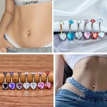 1 件简约心形设计女士性感肚脐环，适合海滩、泳池派对和穿孔配件 - 彩色 - 查看 1