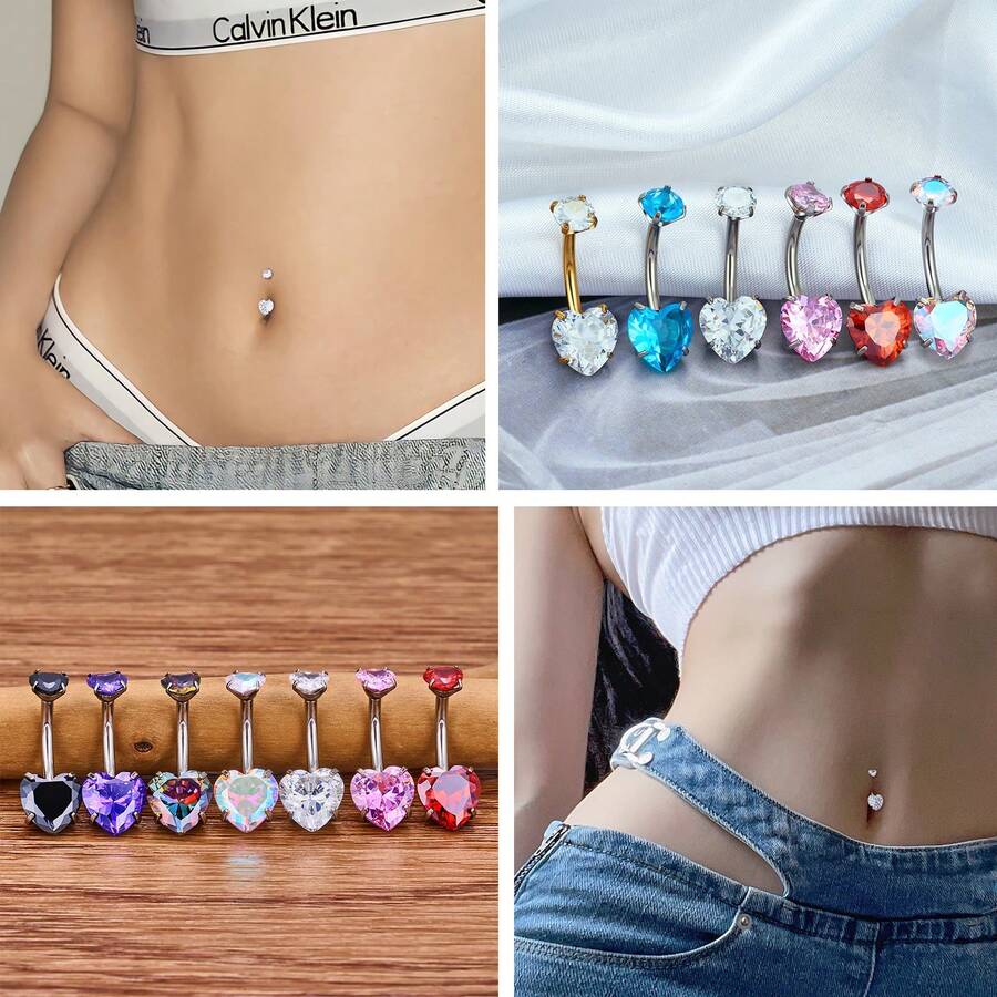 1 件简约心形设计女士性感肚脐环，适合海滩、泳池派对和穿孔配件 - 彩色 - 查看 1