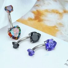 1 件简约心形设计女士性感肚脐环，适合海滩、泳池派对和穿孔配件 - 彩色 - 查看 4
