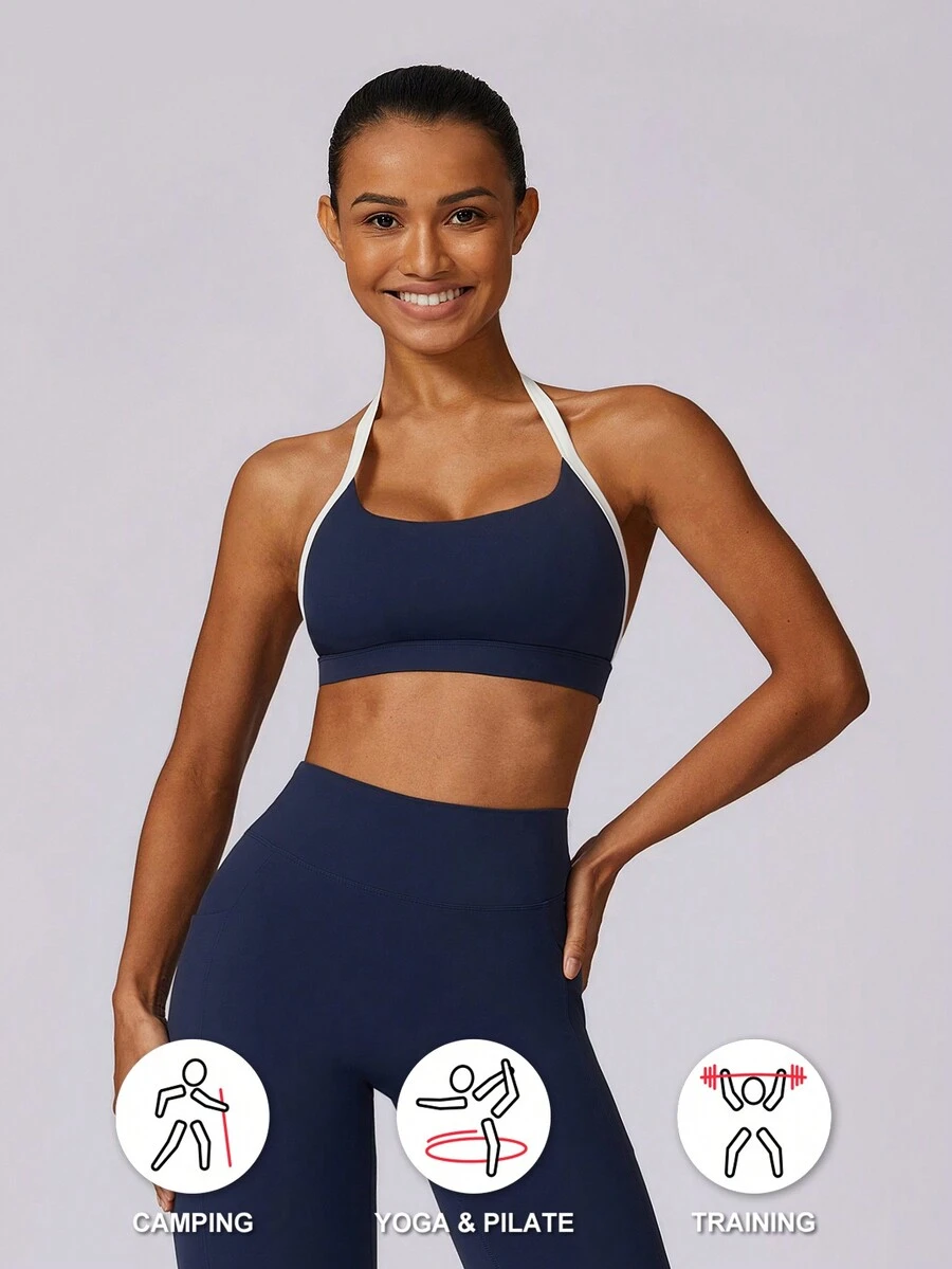 MASKERT Women's Sports Underwear, Sports Top, Yoga Top, Sports Top, High Elasticity Sports Top - Navy Blue - View 1