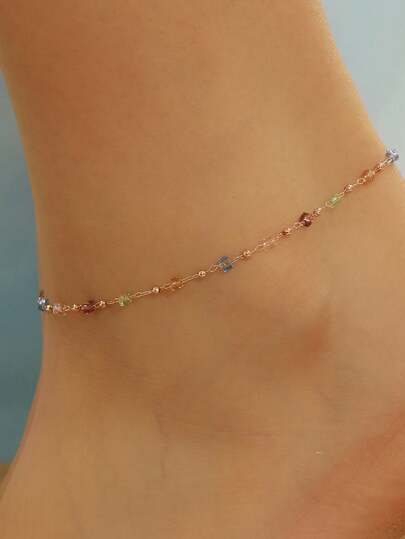 1 pieza Cadena para tobillo de acero inoxidable chapada en oro de 18k con cristal arcoíris, adecuada para el estilo bohemio de las mujeres, apropiada para fiestas, citas y uso en la oficina