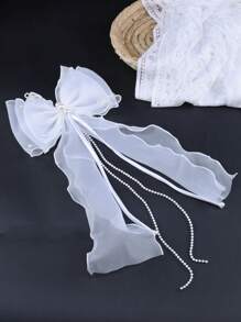 Bow Decor Hair Clip For Daily Use For Girls Hairstyles Casual Elegant Valentine's Day Valentines,Hair Accessories,Hair Barrettes Hair Clips Claw Clips Hair Claws - White - View 5