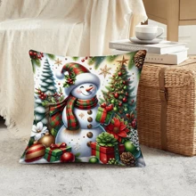 4 Stücke Kissenbezüge mit Weihnachtsmann- und Schneemann-Kranz-Motiv, aus Polyester, gemütliche dekorative Kissenbezüge für Weihnachtsferien, Sofa, Wohnzimmer, Schlafzimmer, Heimdekoration, Weihnachtsgeschenke, ohne Kisseneinsatz - Verschiedenfarbig - Übersicht 8