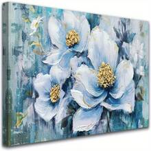 Botanical Grayish Blue Canvas Wall Art: Textured Abstract Floral Landscape Print For Modern Home Decor - Ideal For Living Room, Bedroom, Office - Large Framed 24x18x1.5 Inch - Nghệ thuật treo tường bằng vải canvas - Xem 5