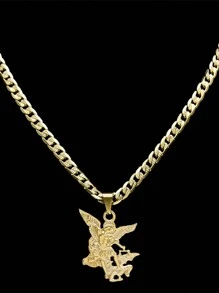 SAINT MICHAEL PROTECT US Archangel Stainless Steel Pendant Necklace For Women Men Gold Color Necklace Choker