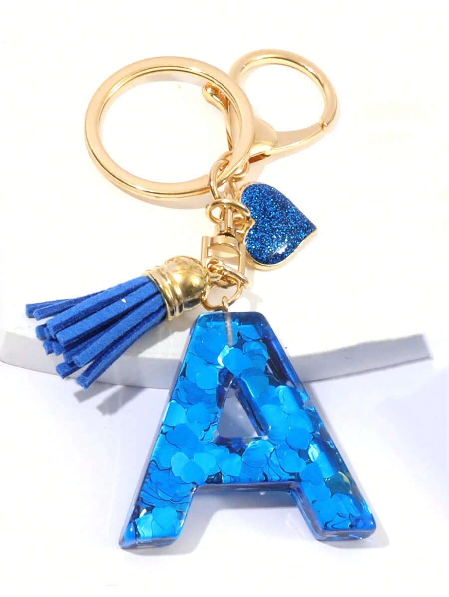1pc Blue Color Heart Shaped Accessories Decorative Letter Keychain Pendant, Creative Water Cup Decorative Letter Pendant,Bag Charms,Cute Car Keychain,Bag And Wallet Keychain,Back To School Gift For Friend Valentines Car Accessories Bag Accessories Lanyards With Id Holder Christmas Car Accessories Teacher Sister Gift Ideas - Blue - View 1