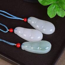 1pc Natural Jade Tianshan Cuifu Bean Pendant, All Hand-Carved, Guardian Peace, Natural Gemstone Fortune Lucky Necklace, Jewelry, Necklace, Healing Crystal, Amulet Gift, Gift For Her, Holiday Gift