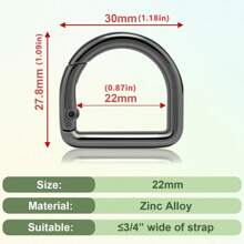 5 chiếc móc khóa vòng lò xo hình chữ D phù hợp cho thắt lưng, ba lô, túi xách, ví, móc chìa khóa, kẹp carabiner - màu đen - Xem 5