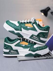 Men's Korean Style Casual Sneakers, New Youth Shoes, Versatile Thick-Sole Design, Comfortable, Breathable, Anti-Odor, Shock Absorbing, Suitable For All Seasons - White and green - View 2