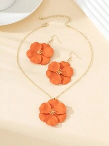 1 set collier pendentif fleur asymétrique multicouche en métal et boucles d'oreilles pour femmes, Saint Valentin, maman, mère, fête des mères, cadeau