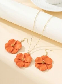 1 set collier pendentif fleur asymétrique multicouche en métal et boucles d'oreilles pour femmes, Saint Valentin, maman, mère, fête des mères, cadeau