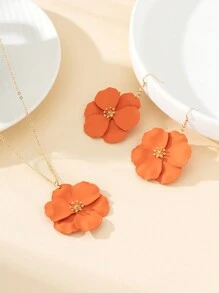 1 set collier pendentif fleur asymétrique multicouche en métal et boucles d'oreilles pour femmes, Saint Valentin, maman, mère, fête des mères, cadeau