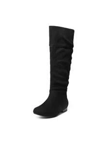 Women's Wide Calf Knee High Boots Fur Lined Side Zipper Warm Fall Winter Boots - DA LỘN MÀU ĐEN - Xem 4