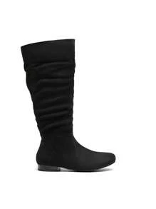 Women's Wide Calf Knee High Boots Fur Lined Side Zipper Warm Fall Winter Boots - DA LỘN MÀU ĐEN - Xem 6