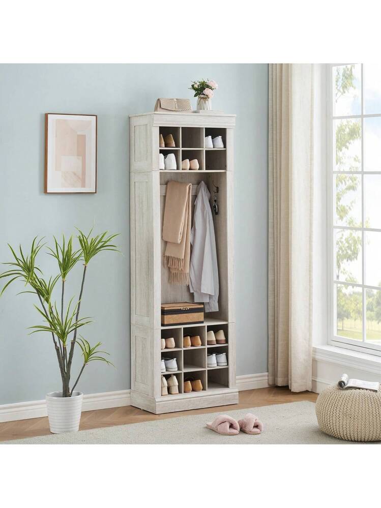 Shoe Cabinet, Entryway Shoe Storage Cabinet With Coat Rack, 15