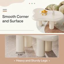 LITTLE TREE 39.4" Cloud Coffee Table, Cute Cream Coffee Table With 4 Solid Legs, Modern Carton Center Table For Living Room, Home Office, Funky Minimalist Tea Table - 白色 - 查看 8