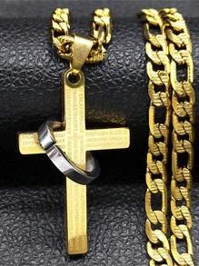 Vòng cổ mặt dây chuyền thánh giá chữ cái tiếng Tây Ban Nha cho nam bằng thép không gỉ màu vàng cầu nguyện cho Cơ đốc giáo - vòng cổ - Xem 7