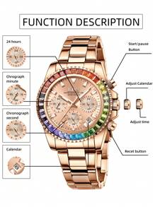 BIDEN Reloj de mujer elegante y de moda BIDEN, reloj de cuarzo para negocios y ocio, cronógrafo de 12/24 horas, calendario luminoso impermeable, caja multicolor, correa de acero inoxidable, reloj de mujer + caja