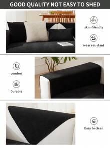 Capa de sofá de chenille de 1 peça, almofada antiderrapante de 1234 lugares/apoio de braço/protetor de encosto, universal para 4 estações - Preto - Ver 5