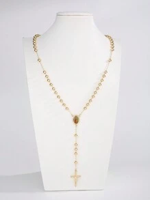 1 Stück klassische Kupfer Jungfrau Maria Perlenkette mit Kreuz Anhänger, geeignet als Geschenk für Freunde und zum lässigen Tragen oder für Festivals, für Frauen