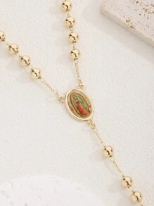 1 Stück klassische Kupfer Jungfrau Maria Perlenkette mit Kreuz Anhänger, geeignet als Geschenk für Freunde und zum lässigen Tragen oder für Festivals, für Frauen