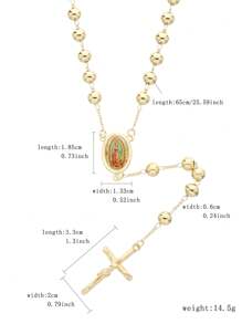 1 Stück klassische Kupfer Jungfrau Maria Perlenkette mit Kreuz Anhänger, geeignet als Geschenk für Freunde und zum lässigen Tragen oder für Festivals, für Frauen