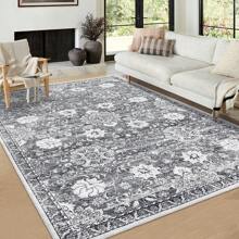 All Season Washable Area Rug For Dining Room Non-Slip Indoor Throw Carpet Vintage Floor Cover Boho Rug Distressed Medallion Area Rug For Living Room Bedroom Kitchen Home Office