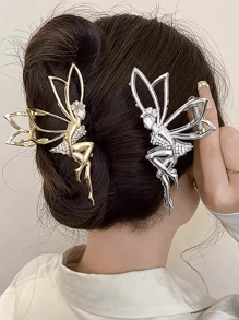 1pc Golden Alloy Fairy Dress-Up Hair Claw Clip For Women, Suitable For Daily Use Party ,Gold Head Piece Hair Clips Hair Jaw Clip Hair Clamps Hair Clutch Hair Clip, School Stuff, College Fall Winter Hair Accessories For Women For Vacation Outfits Woman Summer Beach,Holiday,Travel - Gold - View 3