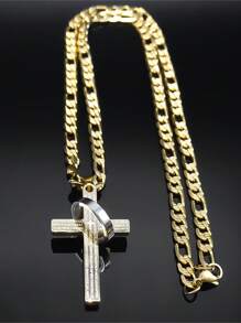 Vòng cổ mặt dây chuyền thánh giá chữ cái tiếng Tây Ban Nha cho nam bằng thép không gỉ màu vàng cầu nguyện cho Cơ đốc giáo - vòng cổ - Xem 3