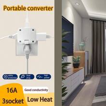 3 Way European Plug Foldable Power Wall Plug Adapter, 180 Degree Rotating 3 Way AC Outlets Wall Outlet Extender Adapter, 2-Prong Plug Adapter For Home And Travel- White