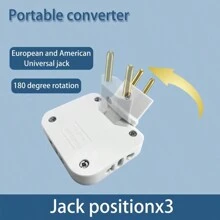 3 Way European Plug Foldable Power Wall Plug Adapter, 180 Degree Rotating 3 Way AC Outlets Wall Outlet Extender Adapter, 2-Prong Plug Adapter For Home And Travel- White