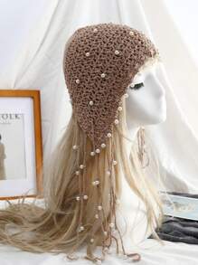 Boho 波西米亚风复古手工流苏时尚球红色针织帽女式保暖头带帽冬季护耳绷带帽针织帽女士保暖户外帽，非常适合滑雪和旅行 - 彩色 - 查看 5