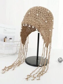 Boho 波西米亚风复古手工流苏时尚球红色针织帽女式保暖头带帽冬季护耳绷带帽针织帽女士保暖户外帽，非常适合滑雪和旅行 - 彩色 - 查看 7