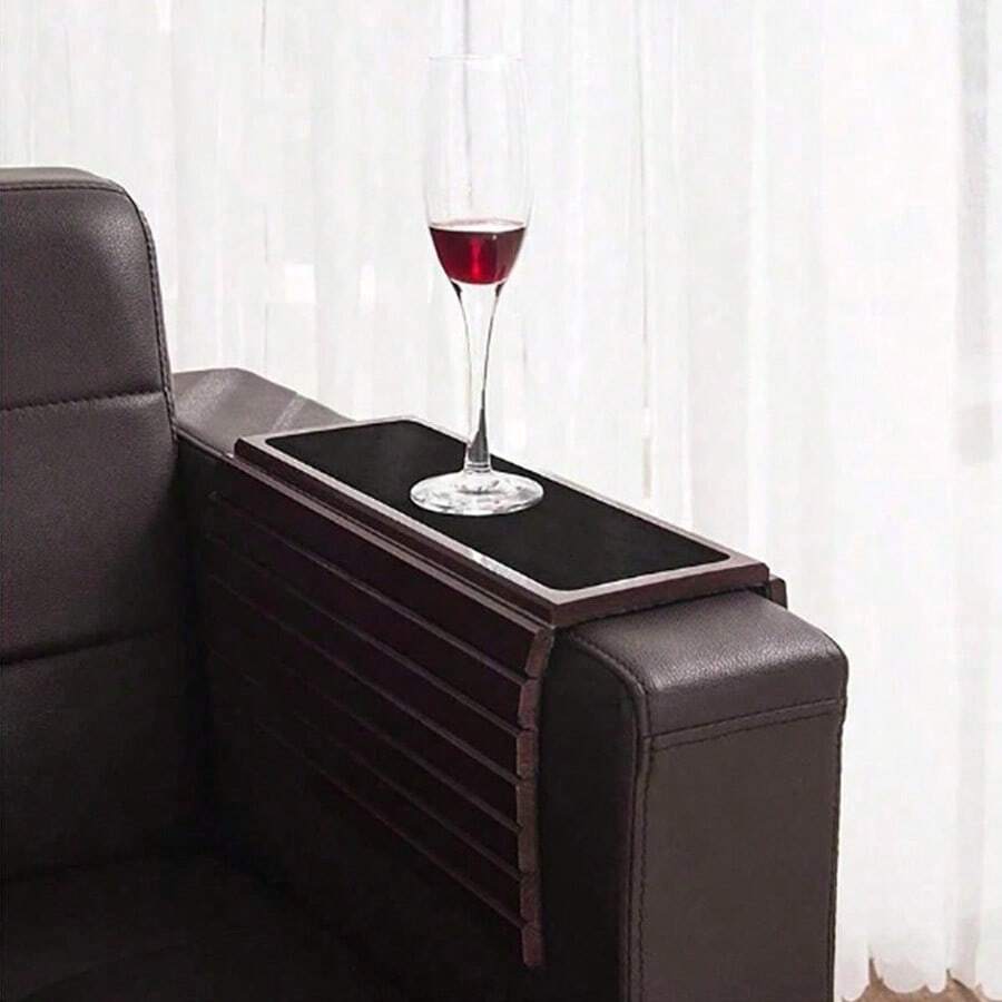 1 pieza Bandeja para apoyabrazos de sofá, soporte portátil para tazas de la bandeja del apoyabrazos del sofá para bocadillos, bebidas y control remoto, regalo de Navidad - Marrón - Ver 1