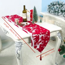 1 件红色背景白色驯鹿圣诞装饰，织物驯鹿印花桌旗 11.8 英寸 X 78.7 英寸圣诞桌饰 - 彩色 - 查看 8