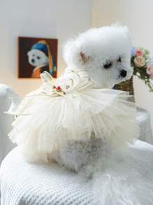 1 件宠物连衣裙，狗猫公主薄纱连衣裙，婚礼熊连衣裙，情人节 - 米色 - 查看 4