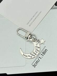 1pc Unisex Minimalist Star Moon Key Chain, Retro Style Gift For Students, Friends, Couples, Backpack Pendant - Silver - View 3