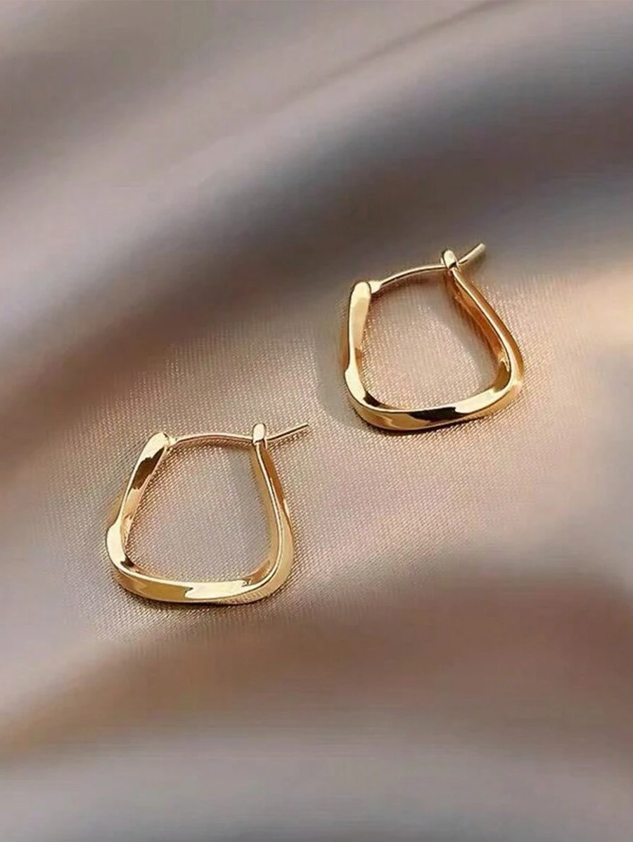 1 对法式复古纯色环形耳环，简约耳环 - 金黃色 - 查看 1