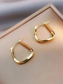 1 对法式复古纯色环形耳环，简约耳环 - 金黃色 - 查看 2