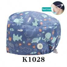 1 pieza Gorro quirúrgico con estampado de animal y planta de dibujos animados, gorro de enfermero pediátrico, gorro de lavado de clínica veterinaria, unisex - tipo K - Ver 16