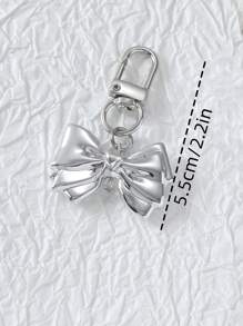 2pcs Metal Bowknot Knot Key Chain, Stylish Silver Unisex Gift For Couple & Friends - Silver - View 5