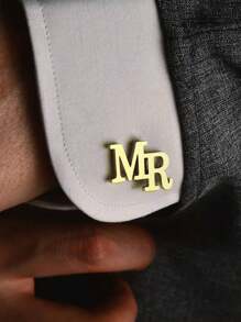 男士袖扣，带两个字母的个性化袖扣，适用于男士西装、衬衫、商务袖扣，1 对