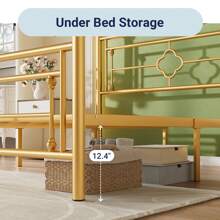 Allewie Twin/Full/Queen/King Size Metal Platform Bed Frame With Victorian Vintage Headboard And Footboard/Mattress Foundation/Under Bed Storage/No Box Spring Needed/Noise-Free/Easy Assembly, Gold - 金色 - 查看 5