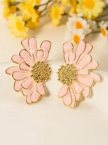 Vintage Enamel Alloy Flower Stud Earrings, Daily Wear For Women Valentines